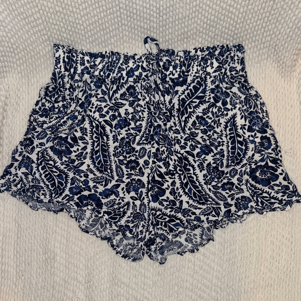 Blue Rain Floral Blue and White Women's Shorts